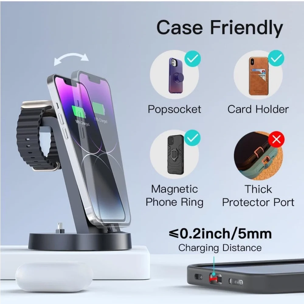 Black 3-in-1 Wireless Charging Station